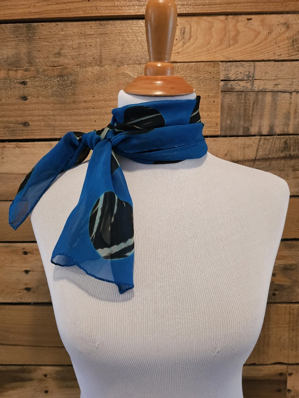 Sheer Peacock Blue Scarf with Black & White Zebra Striped Dots 9